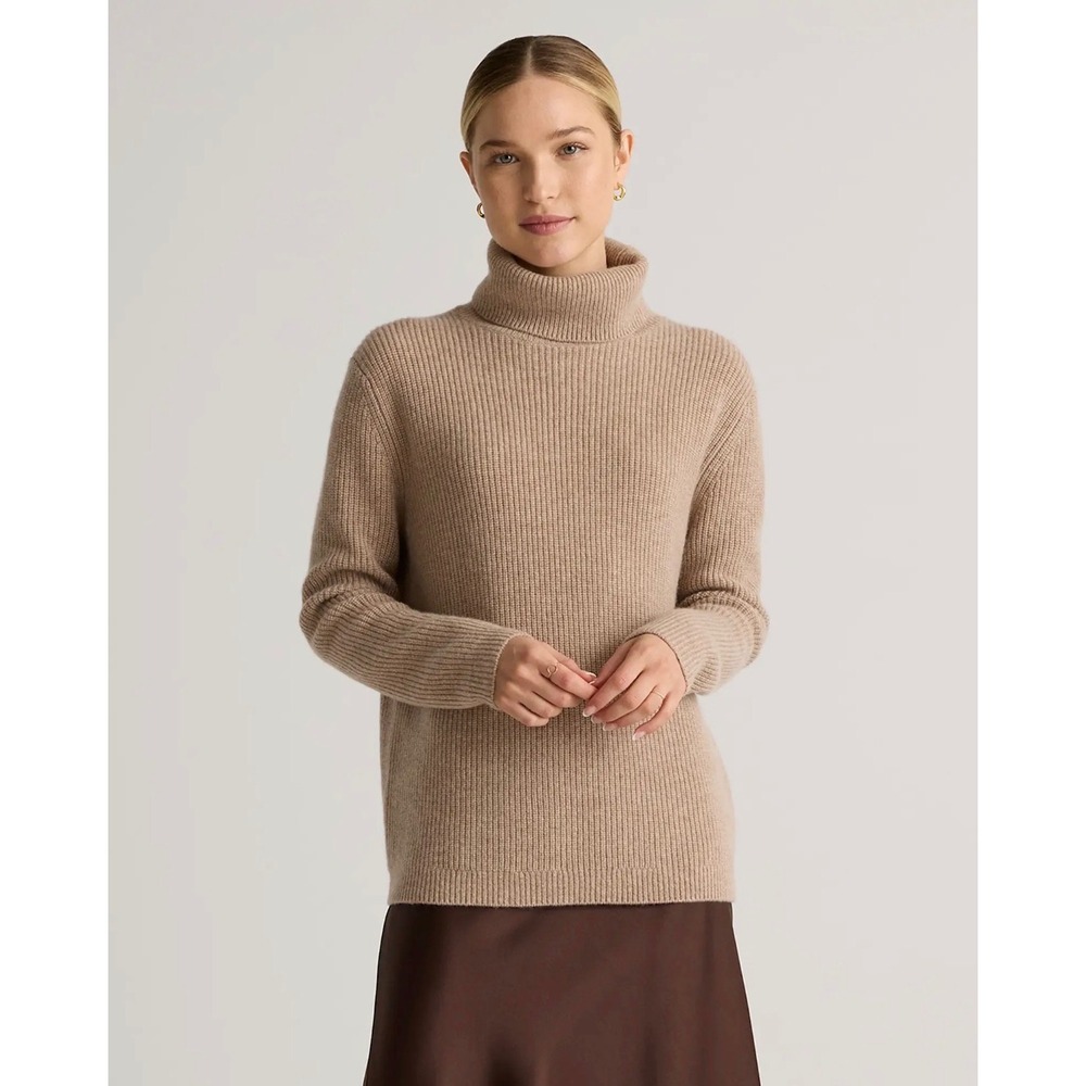 NWT Quince Mongolian Cashmere Fisherman Turtleneck Sweater Oatmeal XL